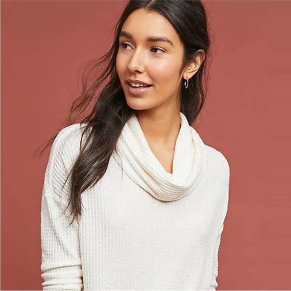 Anthropologie Akemi + Kin Morbier Oversized Cowl Neck Waffle Tunic Top Medium - Picture 3 of 11